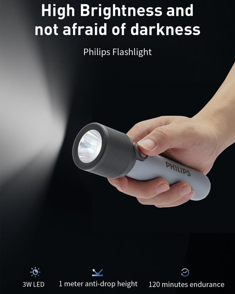 PHILIPS 3 Mode Flashlight, 2000mAh Li-ion Battery, 400 lm, IP44, Type-C, SFL1181/56 Torch
