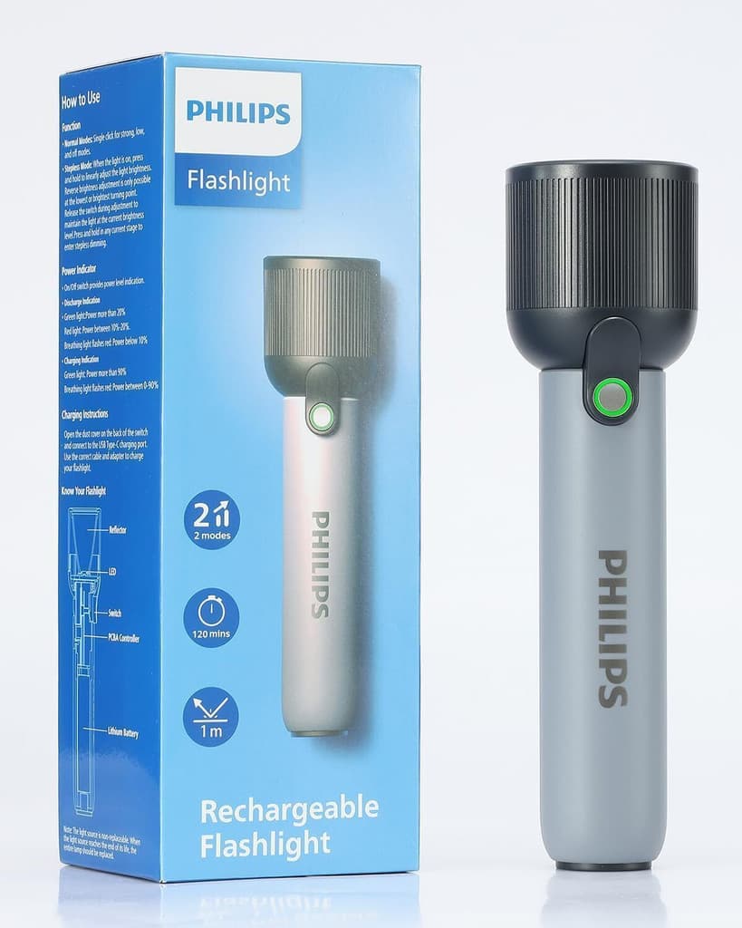 PHILIPS 3 Mode Flashlight, 2000mAh Li-ion Battery, 400 lm, IP44, Type-C, SFL1181/56 Torch