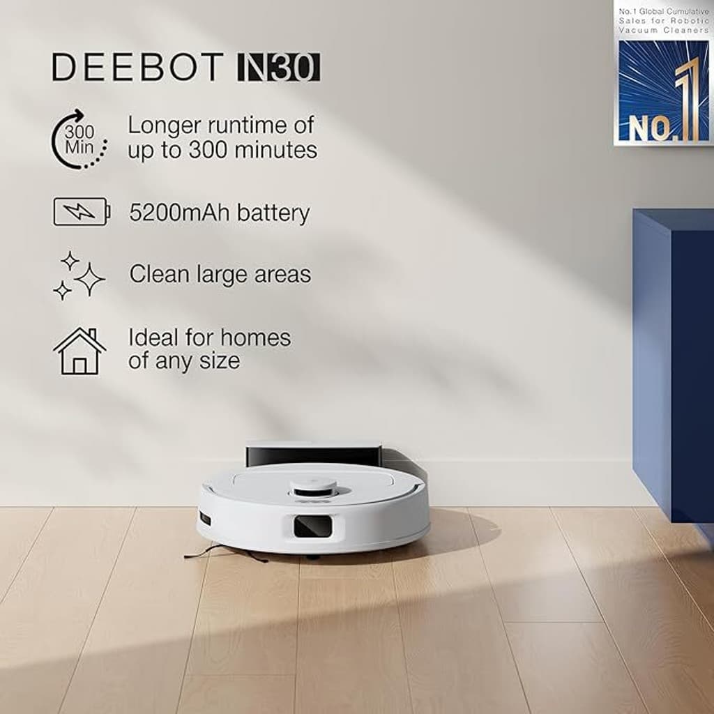 ECOVACS N30 Robotic Floor Cleaner with 2 in 1 Mopping and Vacuum (WiFi Connectivity, Google Assistant and Alexa)