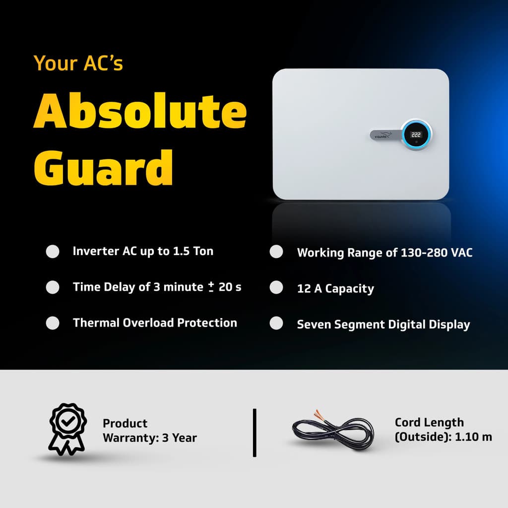 V-Guard iD4 Ace 5540 AC Stabilizer | Digital Display | LED Rings|(130-280 VAC)