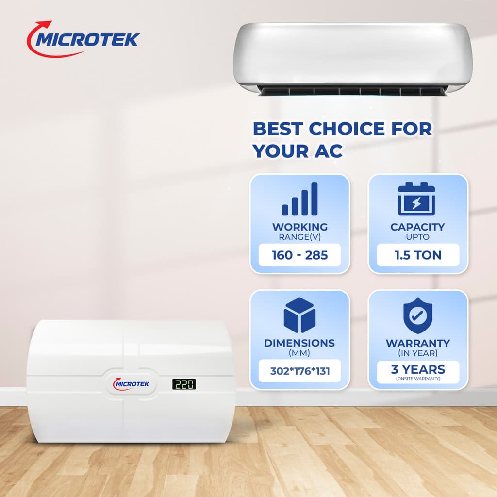 Microtek SMART EM4160+ Wall Mounted Automatic Voltage Stabilizer, Working Power 160V-285V