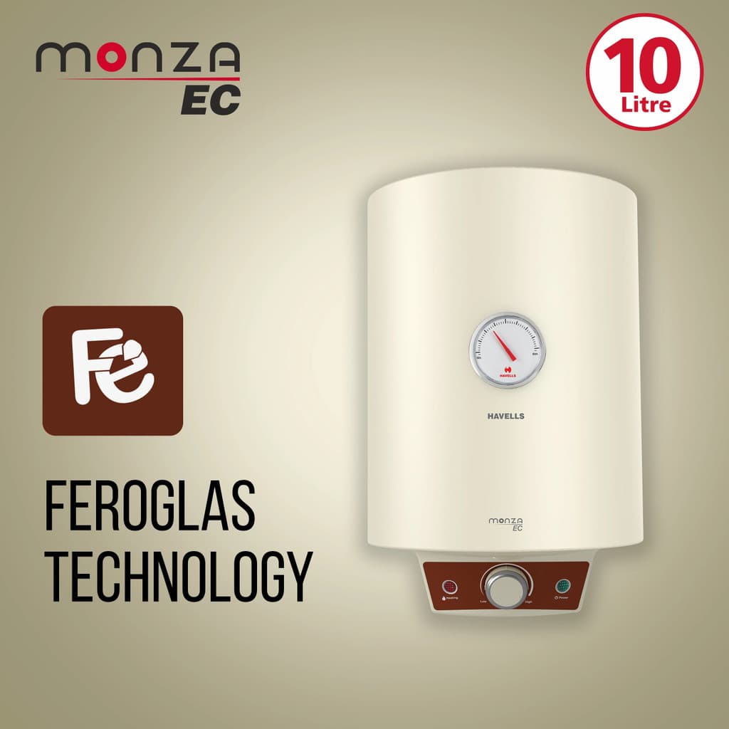 HAVELLS Monza EC 10 L Storage Water Geyser | 4 Star BEE Energy Rating | Glassline Tanked