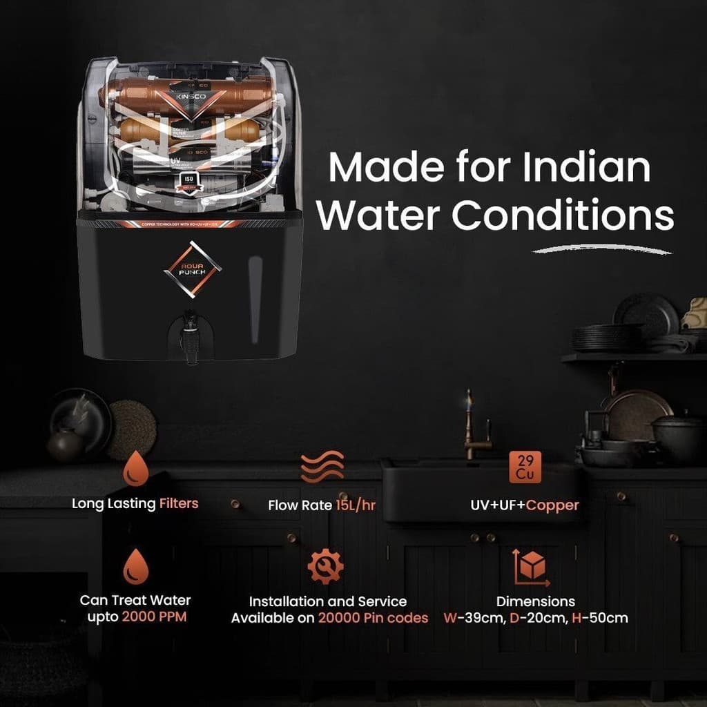 Kinsco Aqua Punch 15 L RO + UV + UF + Copper + TDS Control Water Purifier with Prefilter