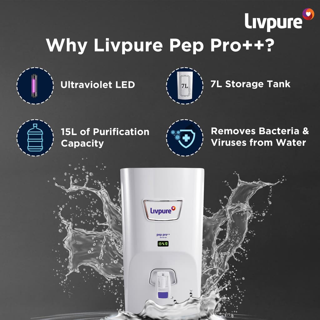 LIVPURE PEP PRO PLUS+ 7 L RO + UV + UF Water Purifier |6 Stage Water Purifier | Suitable for Borewell/Tanker/Municipal Water|