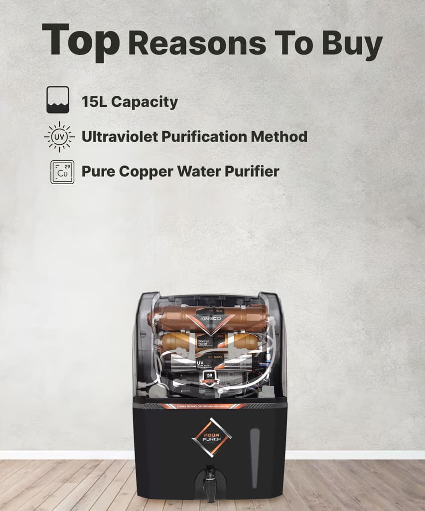 Kinsco Aqua Punch 15 L RO + UV + UF + Copper + TDS Control Water Purifier with Prefilter