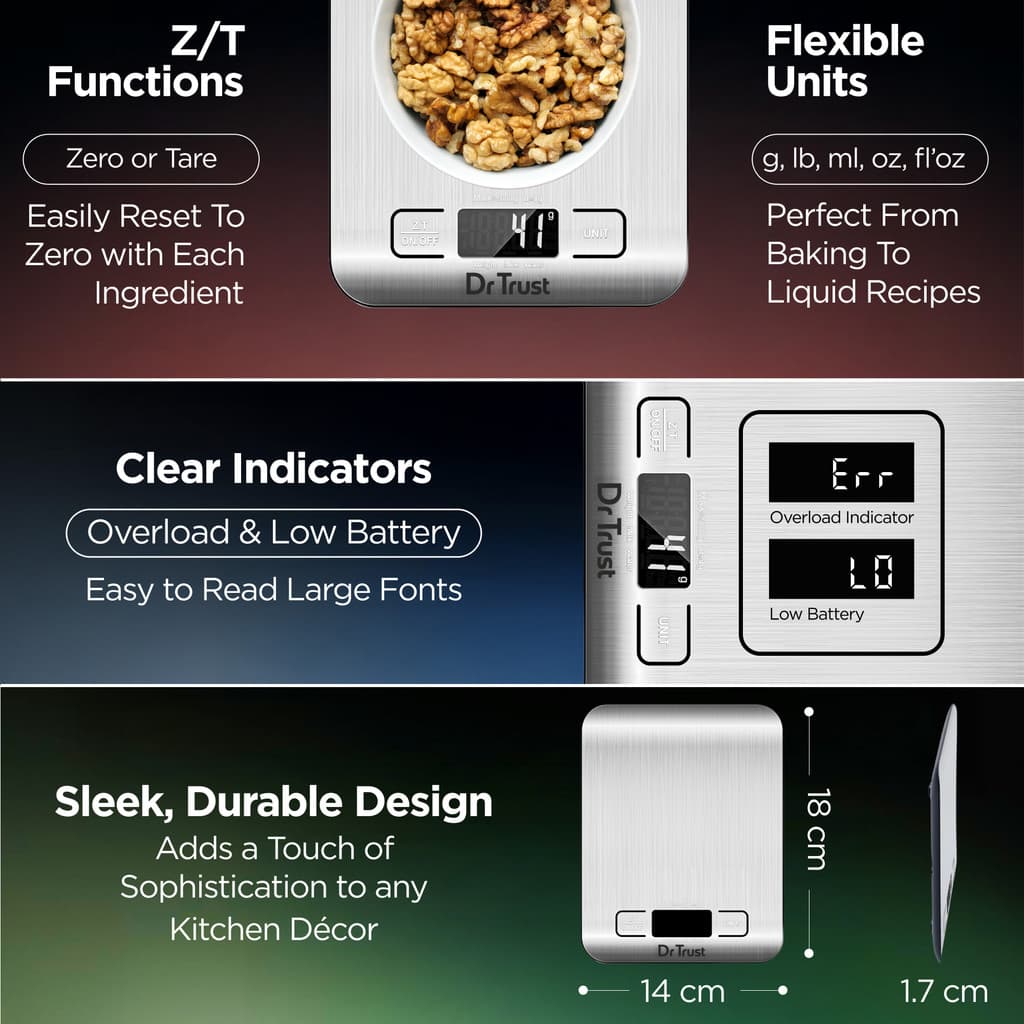 Dr Trust USA 529 Electronic Digital Food Weight Machine Stainless Steel (5Kg) Kitchen Weighing Scale