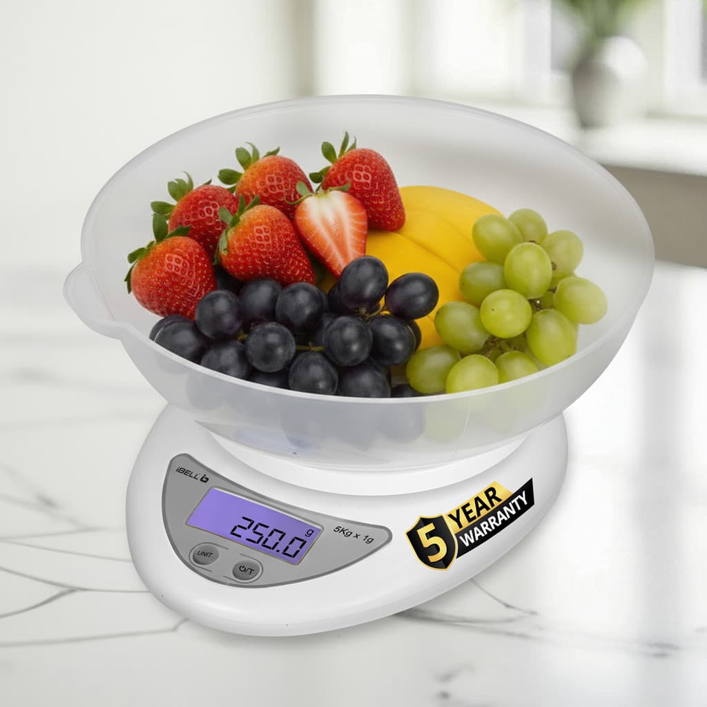 iBELL KS501M Food Weighing Scale, 5kg, Tare Function, LCD Display, Portable Kitchen Weighing Scale