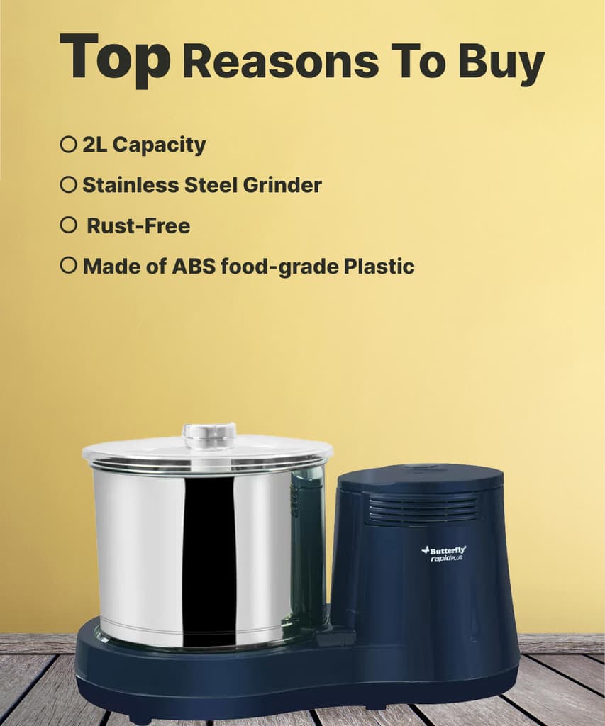 Butterfly Rapid Plus Wet Grinder with Coconut Scraper (Blue)