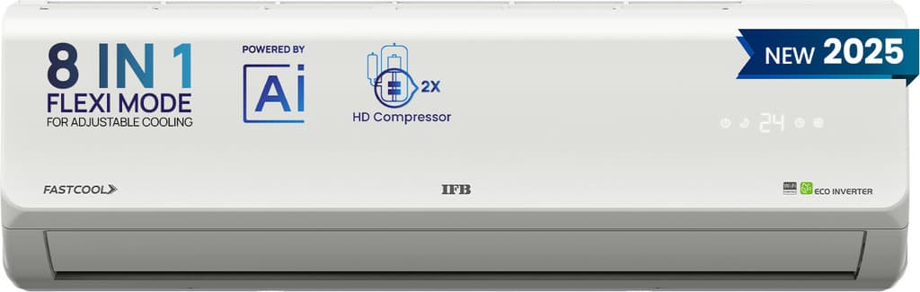 IFB 2025 Model 1.5 Ton 5 Star Split Inverter Silver Plus Series with HD Compressor, AI, Dual Gold Fin, Nano Tek Coating & 8-in-1 Flexi Mode AC