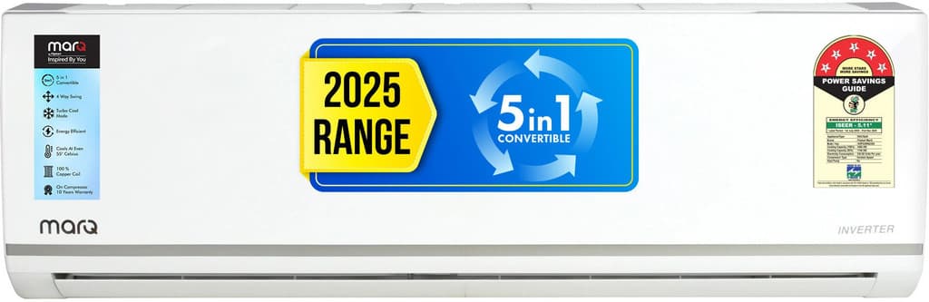 MarQ by Flipkart 2025 Model 1 Ton 5 Star Split Inverter 5-in-1 Convertible with Turbo Cool Technology AC