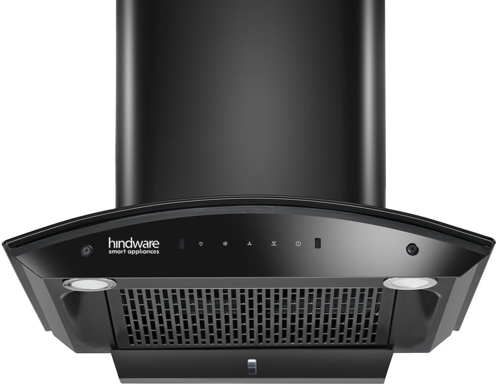 Hindware Smart Appliances Ripple Blk Plus Autoclean 60 IN Auto Clean | Curved Glass | Filterless | Touch Control | Motion Sensor | 10 Years Motor Warranty | Energy Efficient LED Light | Powerful Suction | Wall Mounted Black 1500 CMH Chimney