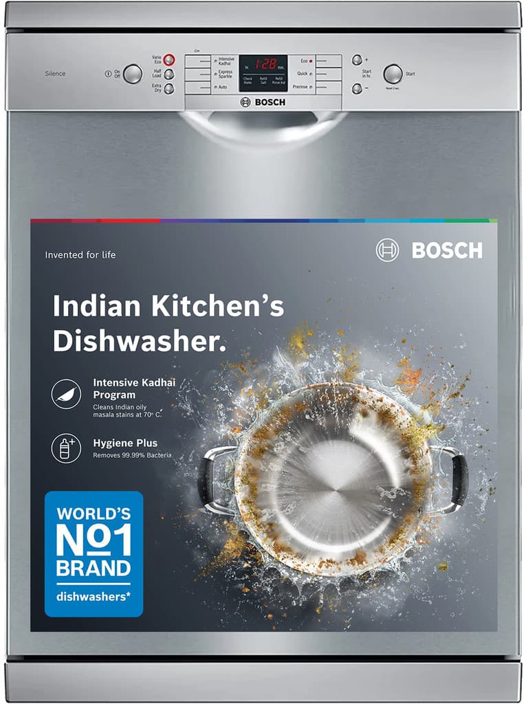 BOSCH SMS66GI01I Free Standing 13 Place Settings Intensive Kadhai Cleaning| No Pre-rinse Required Dishwasher