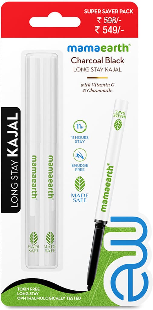 Mamaearth Charcoal Black Long Stay Kajal with Vitamin C & Chamomile for 11-Hrs Smudge-free