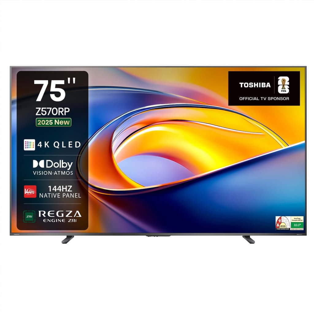 TOSHIBA 75Z570RP 189 cm (75 inch) QLED Ultra HD (4K) Smart VIDAA TV with Dolby Vision IQ Atmos, Hands-free Voice Control, HDR 10+